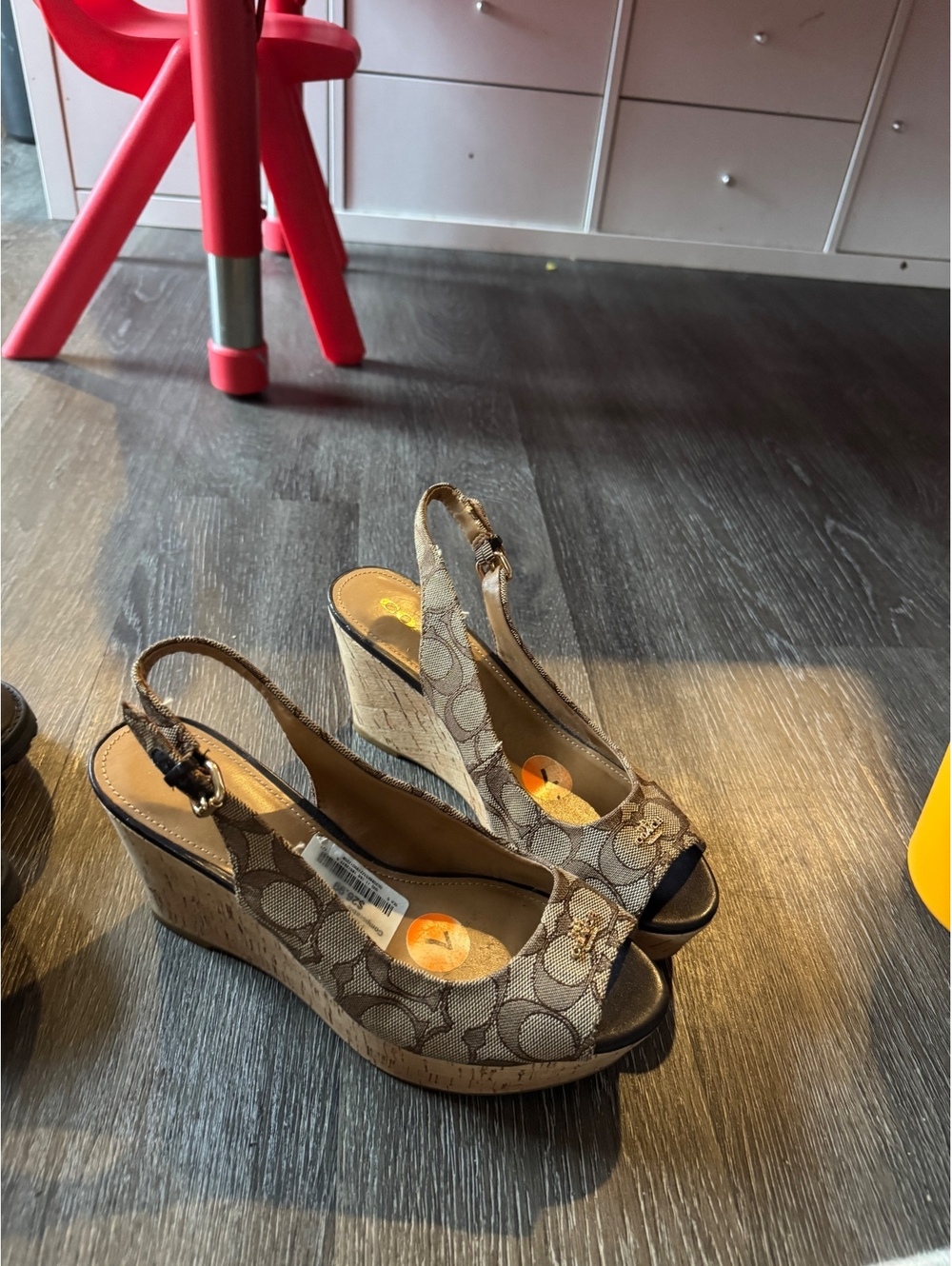Coach Signature C Jacquard Cork Wedge Slingback Sandals Women’s 7B Y2K